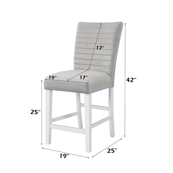 English Elm Elizaveta Gray Velvet Counter Height Chair Set of 2 - High Gloss White Trim, 60mm Cushion, 220lb Capacity B2726P345237