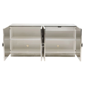 Bernhardt Bernhardt Sculptural Barcelona Credenza In Reclaimed Teak & German Silver Wrap With Embossed Doors (72") 366133