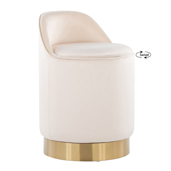 English Elm 18" Tufted Velvet Vanity Stool with 360 Swivel Base and Hidden Storage Compartment Cream B202P471497