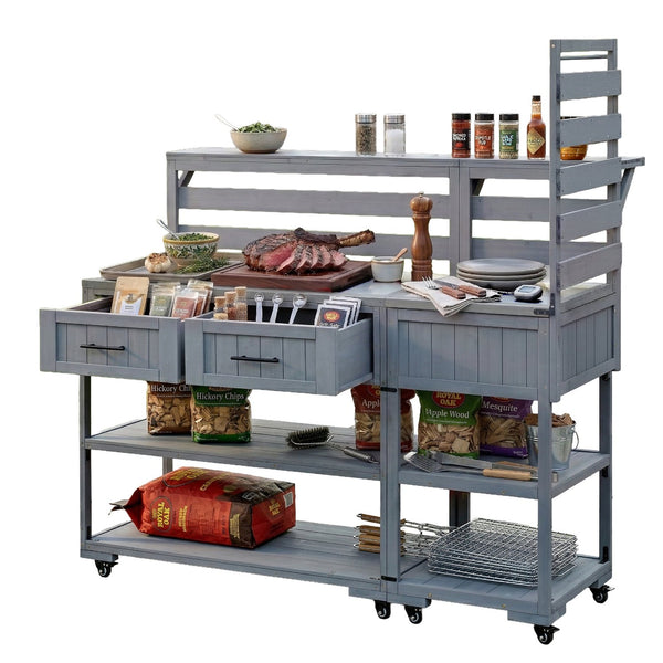 English Elm Topmax Modular Fir Wood Outdoor Kitchen Cart Stainless Steel Prep Station Gray N717P417963E