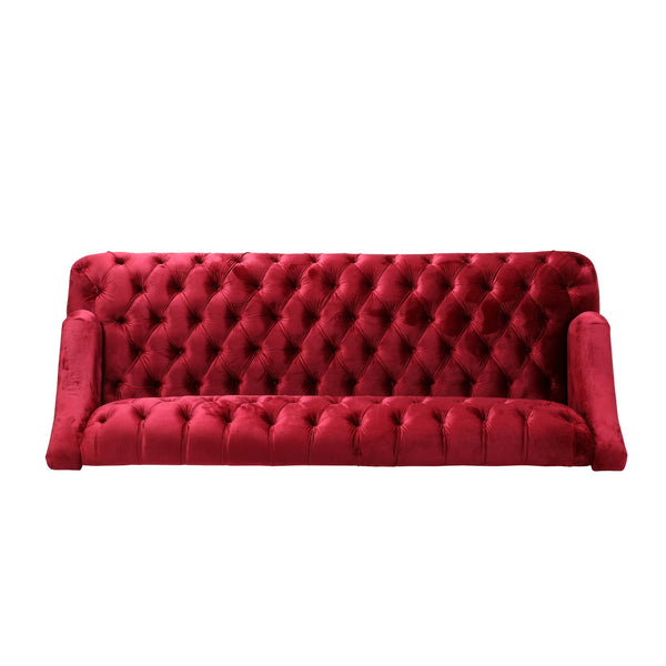 English Elm Comfy Hi-back Three Seat Sofa with Tufted Pu Upholstery and Tapered Birch Legs N760P178601R