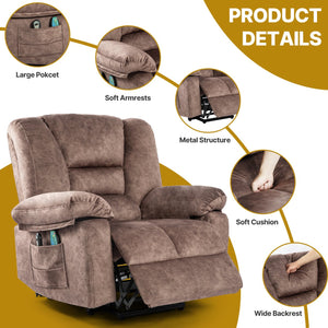 English Elm Power Lift Recliner with Massage & Heat, 8-Point Therapy, Timer & Easy Power Lift Assistance Brown W1403P177447