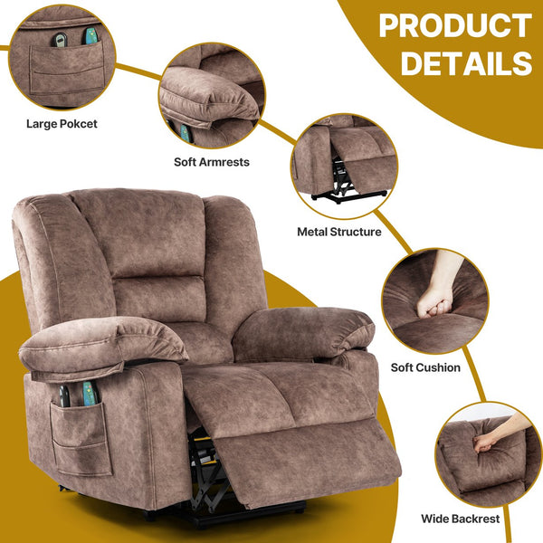 English Elm Power Lift Recliner with Massage & Heat, 8-Point Therapy, Timer & Easy Power Lift Assistance Brown W1403P177447