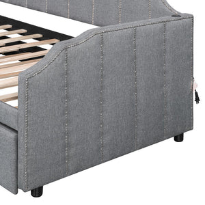 English Elm Twin Linen Upholstered Daybed with Pop up Trundle and Built in Usb Charging Gray SF000199AAE