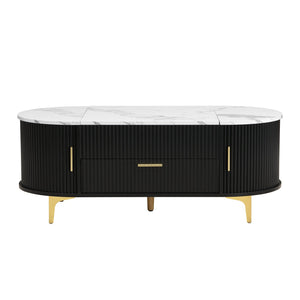 English Elm Modern Mid-century Coffee Table Tambour Doors Open Shelves Warm Wood Living Room Black,Gold,White N770P333549B
