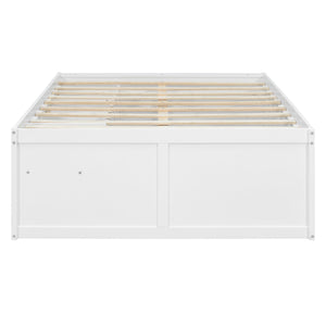 English Elm Full Size Kids Platform Bed with Led Lighting Bookshelf Display Cabinet and Storage Drawer White+Natural N820S00077K