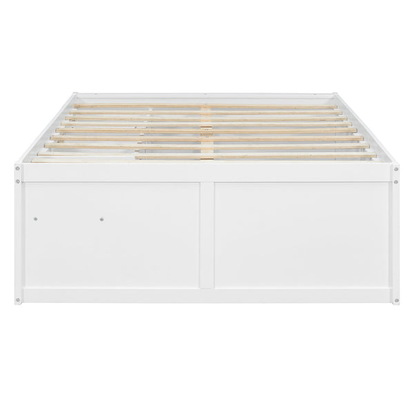 English Elm Full Size Kids Platform Bed with Led Lighting Bookshelf Display Cabinet and Storage Drawer White+Natural N820S00077K