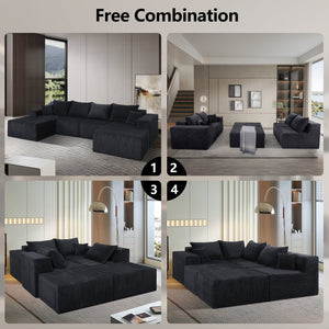 English Elm 6-Piece Modular U-Shaped Sectional Sofa with Chaise Convertible Corduroy Comfort and Secure Base Black W3163S00040