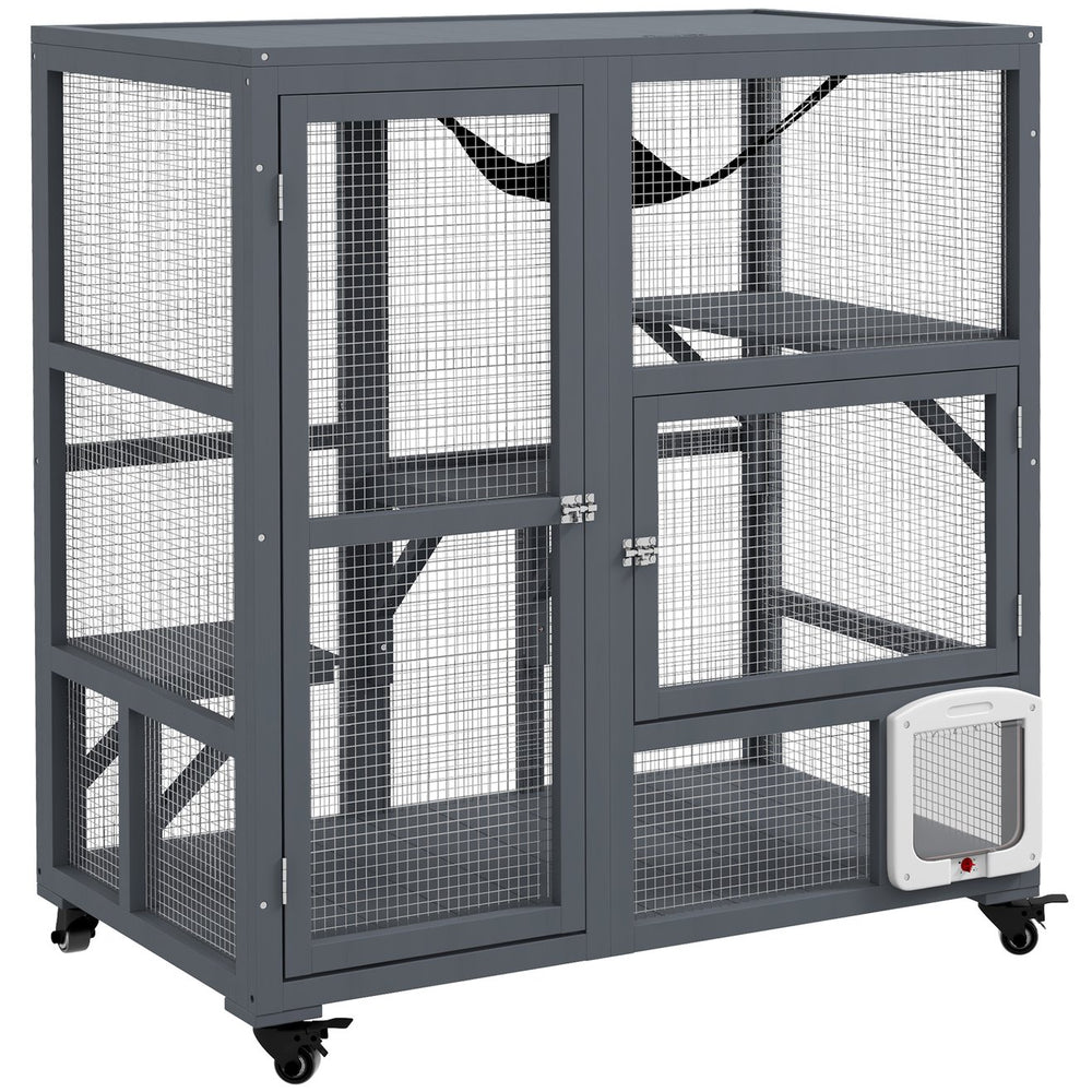 English Elm Pawhut Fir Wood Hamster Habitat Two Level Gerbil Enclosure with Ladder and Seesaw W2225P173772
