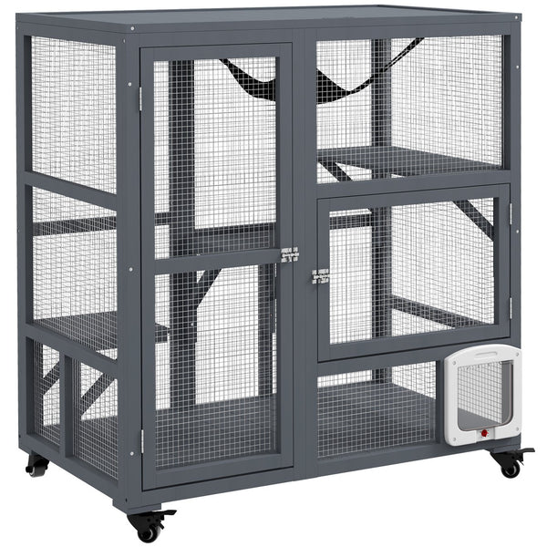 English Elm Pawhut Fir Wood Hamster Habitat Two Level Gerbil Enclosure with Ladder and Seesaw W2225P173772