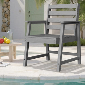 English Elm Single imitation wood grain outdoor dining chair with armrests, waterproof, UV-resistant comfort and durable support Grey T3898P371339