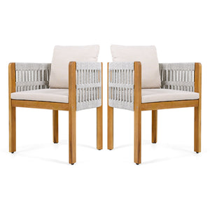 English Elm Acacia Wood Outdoor Dining Chair Set with Rope Arms and Waterproof Cushions N779P279983H