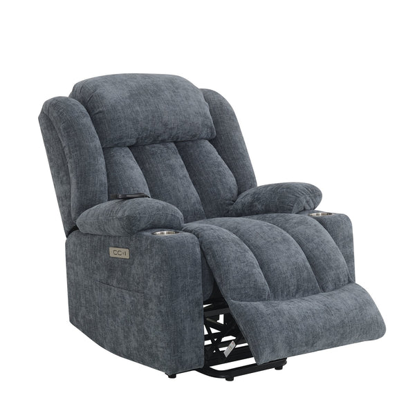 English Elm Blue Power Lift Recliner Chenille with Heat, Massage & Lift Assist — Remote Control, Plush Comfort B062P215447