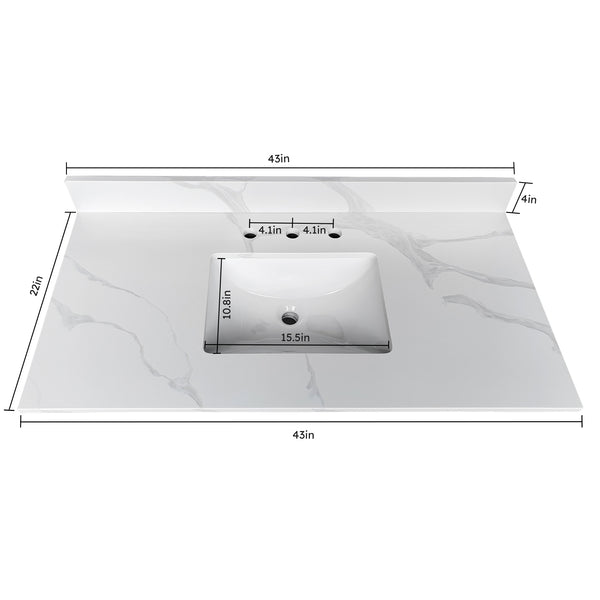English Elm 43-inch Carrara Quartz Vanity Top Undermount Sink Backsplash Stain Resistant Bath W2699P459408