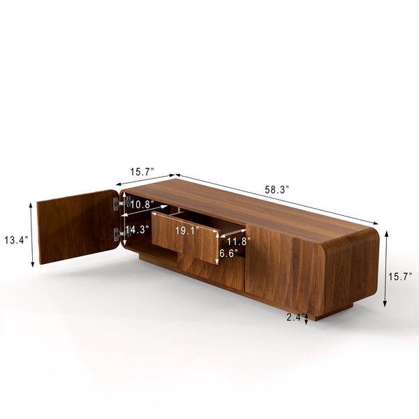 English Elm 58''tv Console Sculpted Spiral Wave Relief Walnut Mid-century Media Stand with Storage Walnut Brown W2263P412380