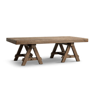 English Elm Hawthorne Reclaimed Elm Trestle Coffee Table Solid Wood Farmhouse Living Room Accent Brown B2719P474449