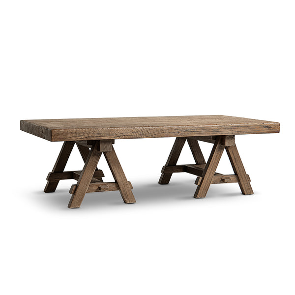 English Elm Hawthorne Reclaimed Elm Trestle Coffee Table Solid Wood Farmhouse Living Room Accent Brown B2719P474449