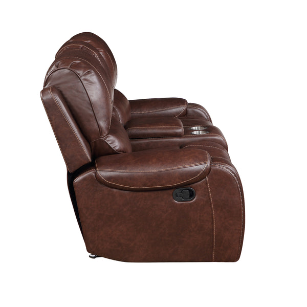 English Elm Steve Silver - Keily 3-Piece Manual Reclining Living Room Set in Dark Brown Faux Leather with USB Console and Swivel Recliner B081S00272