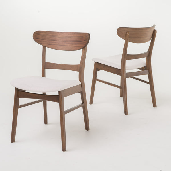 English Elm [video] Rubberwood Dining Chairs Set of 2 Upholstered Mid-century Seats for Modern Homes Light Beige 58915.00WNT