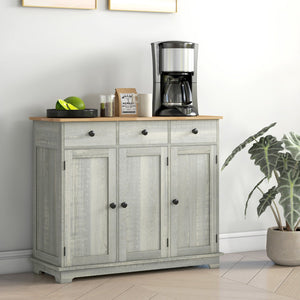 English Elm Homcom Versatile Sideboard With Solid Wood Top, Stylish Storage Cabinet For Dining & Entryway Use W2225P217372