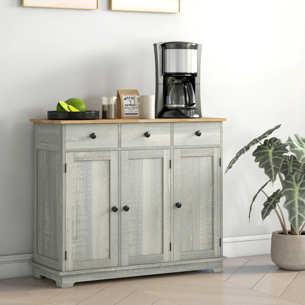 English Elm Homcom Versatile Sideboard With Solid Wood Top, Stylish Storage Cabinet For Dining & Entryway Use W2225P217372