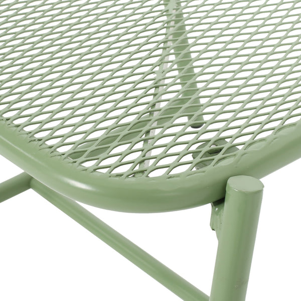 English Elm Kincaid Outdoor Iron Mesh Conversation Set Rust Resistant Patio Chairs with Side Table Matte Green N775P392159G