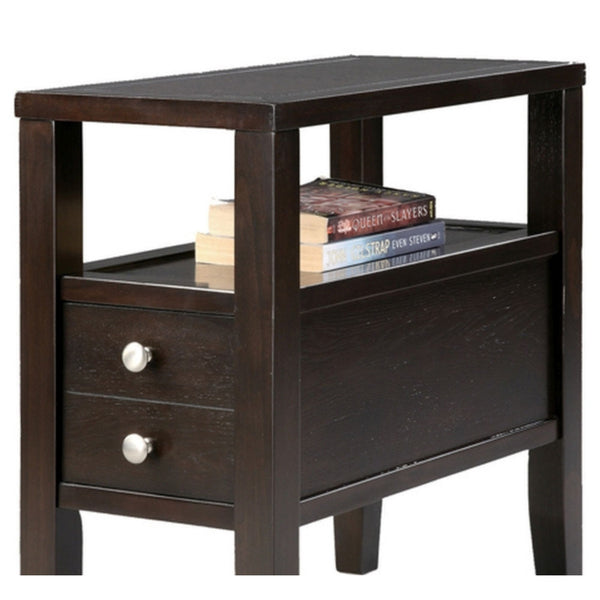 English Elm 24" Tall Wooden Side Table With 2 Drawers, Traditional Espresso Finish, Stylish Storage Solution B072115841