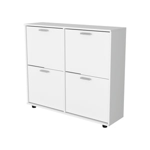 English Elm White 4-Door Tilt-Out Shoe Cabinet with Metal Hardware, Plastic Legs, Concealed Storage & Modern Charm B062P323161