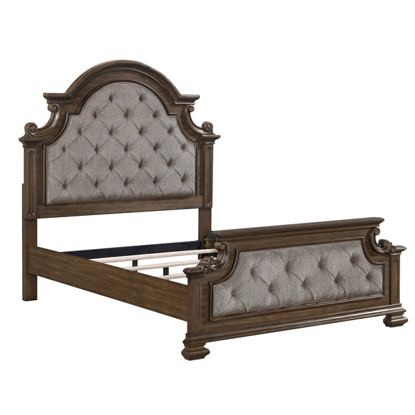 English Elm Traditional Queen Bed Gray Chenille Arched Tufted Headboard Oak Walnut Bedroom B011S02507