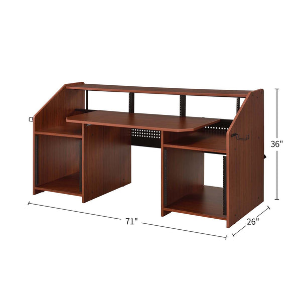 English Elm Rectangular Studio Music Desk with Pullout Tray, Headphone Hooks and Sturdy Pro Equipment Mounting Cherry B016P323370