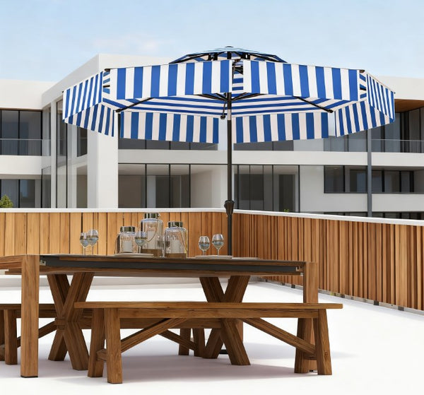 English Elm 2-tier Vented Market Umbrella with Crank Upf 30 Plus Polyester Canopy for Patio Dining T3971P427536