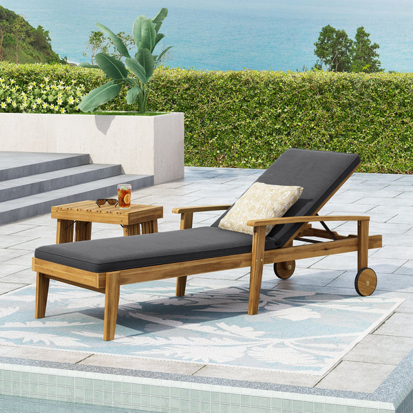 English Elm Jason Outdoor Acacia Wood Chaise Lounge with Adjustable Recline and Slat Design Grey N769P363844G
