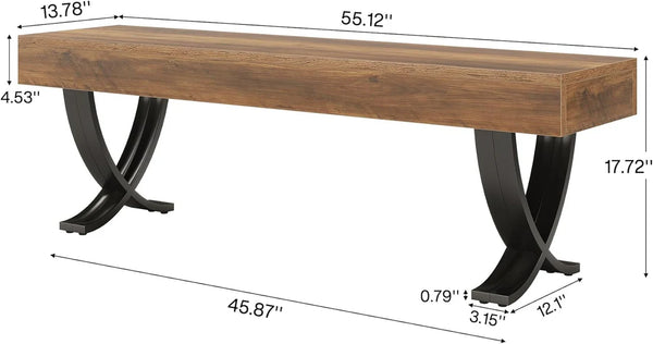 English Elm Plant Bench with X-frame Steel Legs Wood-look Top for Entryway or Bedroom Foot T3971P457935