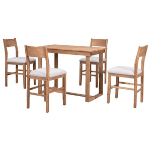 English Elm TOPMAX 82-inch Farmhouse Extendable Dining Set with Two 11" Removable Leaves, Upholstered Seats and Bench Brown N717S000230D
