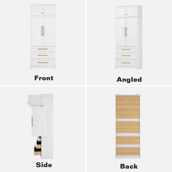 English Elm K&k Farmhouse Pantry Cabinet Tall Freestanding Kitchen Storage with Drawers Shelves White N707P356569W