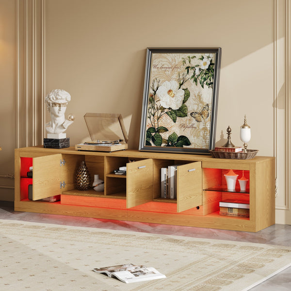 English Elm 78'' Modern TV Stand with LED Lights, 6 Cabinets, 2 Open Shelves, Soft-Close Doors & Cable Management for TVs up to 90" N710P332619P