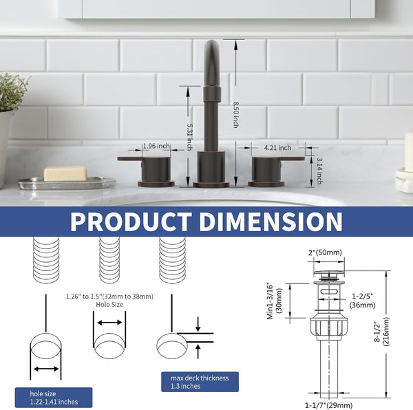 English Elm Widespread 2-Handle Bathroom Faucet 8" Centerset High-Arch Gooseneck 360° Swivel Water-Saving Oil-Rubbed Bronze T3177P351678
