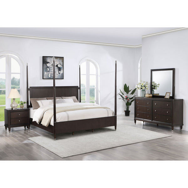 English Elm Niguel Brown 4-Piece Poster Bedroom Set – Elegant Design, Generous Storage & Timeless Style For Your Retreat B062S01134