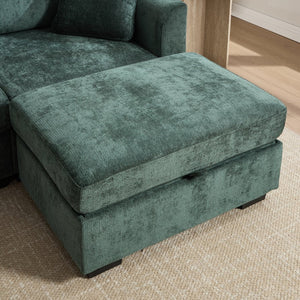 English Elm Modern Chenille L-shaped Sectional with Usb Charging Ottoman Storage Living Room Couch Green W2120S00017
