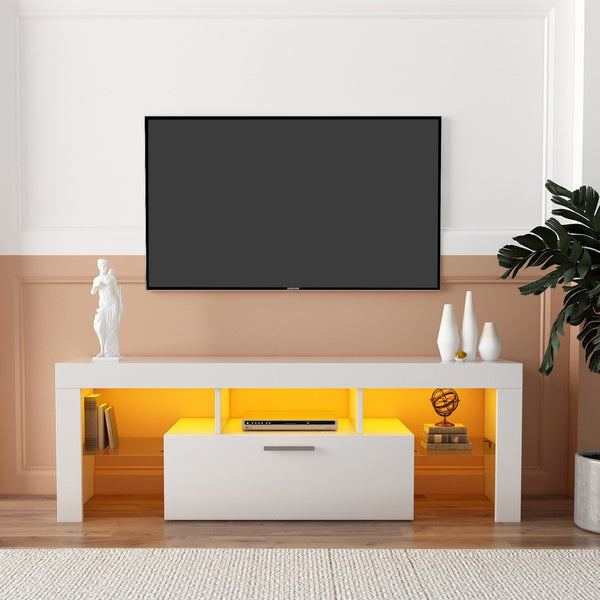 English Elm FashionTVstandTVcabinet,EntertainmentCenter,TVstationTV Modern White Media Console with 16 RGB LED Backlight & Remote Control, Durable Wood W67933539