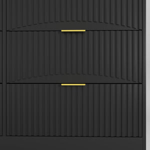English Elm Modern Six Drawer Chest with Wavy Textured Fronts Sleek Matte Storage for Any Room Black W409P307525