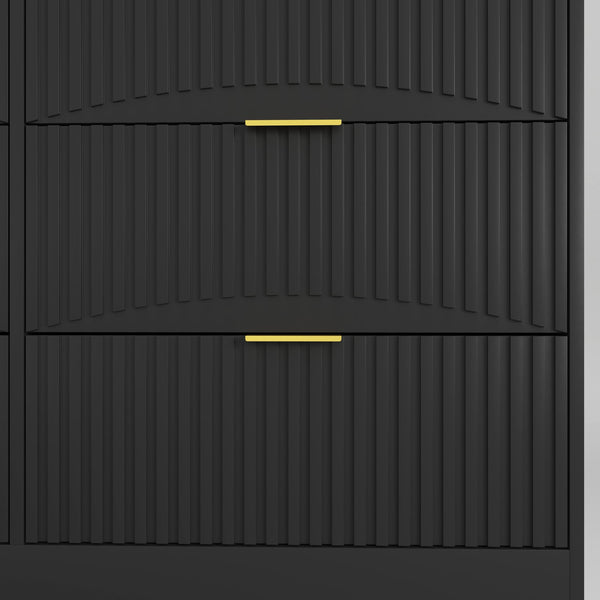 English Elm Modern Six Drawer Chest with Wavy Textured Fronts Sleek Matte Storage for Any Room Black W409P307525