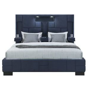 English Elm YARIS King Bed with Fold-Down Armrests, Built-In Wireless Charging, LED Reading Lights & Speakers Navy Blue 93.35 L x 13.19 W x 11.34 H B201S00113