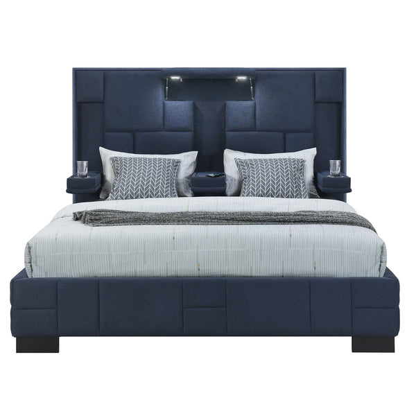 English Elm YARIS King Bed with Fold-Down Armrests, Built-In Wireless Charging, LED Reading Lights & Speakers Navy Blue 93.35 L x 13.19 W x 11.34 H B201S00113