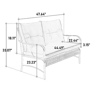 English Elm 4 Piece Outdoor Patio Furniture Set with Durable PE Rattan, Steel Table & Plush Cushions for Relaxation White W640S00044