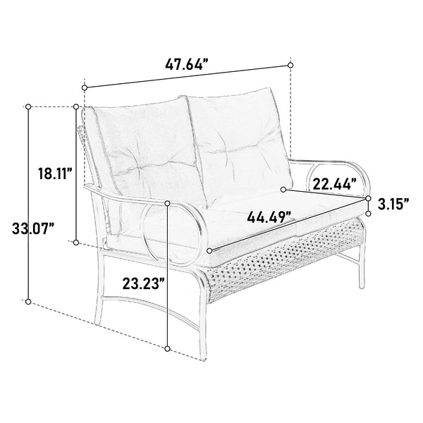 English Elm 4 Piece Outdoor Patio Furniture Set with Durable PE Rattan, Steel Table & Plush Cushions for Relaxation White W640S00044
