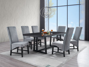 English Elm Kini Black Corduroy 7PC Dining Set with Rectangular Table & 6 Chairs, Modern Sturdy Design, 220lb Capacity B2726S00284