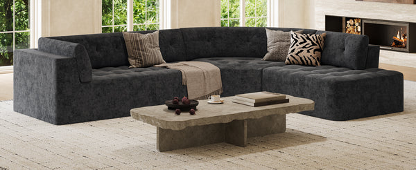 English Elm 119'' Curved L-shaped Sectional with Button Tufting and Pocket Spring Seating N760S0000048E