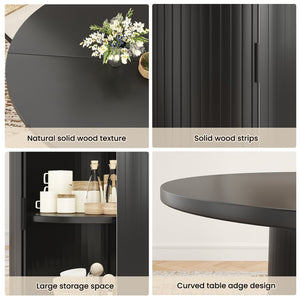 English Elm 43" Round Wood Dining Table with Geometric Metal Base Seats 4 Space Saving Modern Black T3623P433901