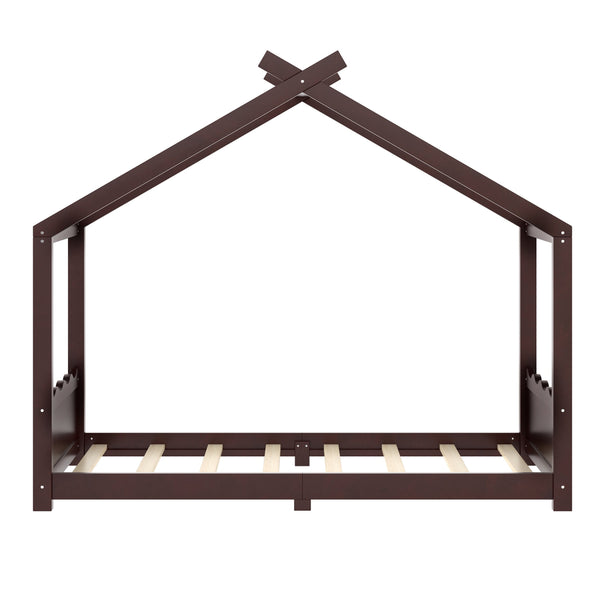 English Elm Twin House Frame Floor Bed Solid Pine Kids Room Montessori Low Profile Play Nook Espresso W1580P387837